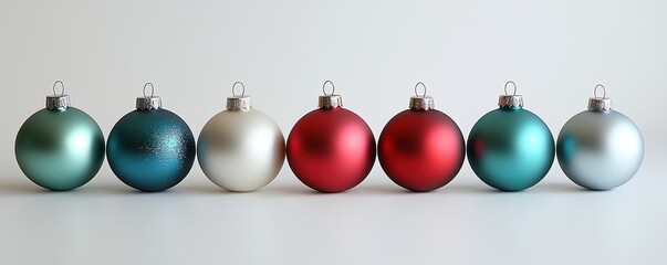 Poster - Simple Christmas baubles in matte colors, scattered on a plain surface with no additional decor