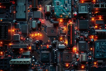 Poster - Intricate Circuit Board with Glowing Components