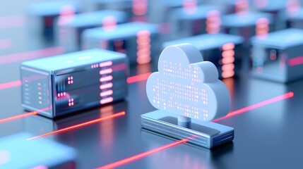 Poster - 3d render of cloud computing, data transfer, and server technology showcasing futuristic digital dat