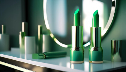 Wall Mural - Green lipstick and mirror