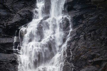 waterfall close up in the surroundings of the town of  Tennevoll, Norway