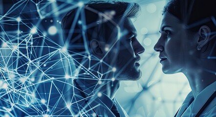 A man and woman are looking at each other in a computer generated image