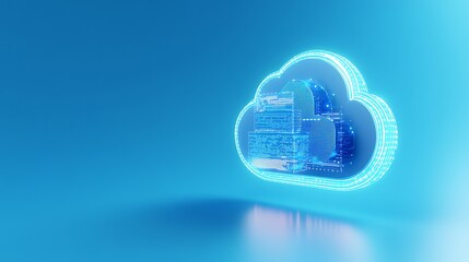 Poster - digital blue glowing cloud computing icon, representing data storage, innovation, and technology on 