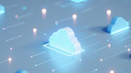 Poster - Digital rendering of a cloud computing network with glowing connections, representing data storage and modern technology infrastructure.