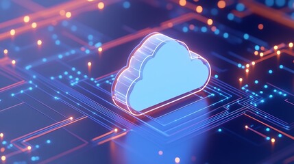 Poster - Futuristic cloud computing concept with neon lights, representing digital data storage and technology innovation.