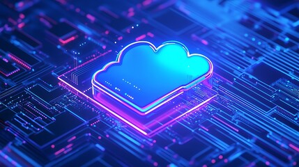 Poster - futuristic cloud computing concept with neon lights, representing digital technology and data storag