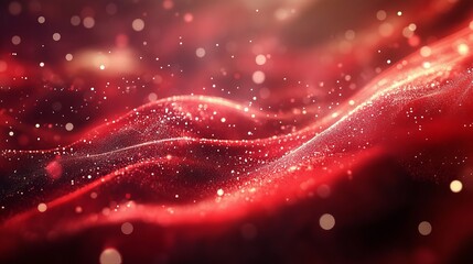 Wall Mural - Glittering red waves with soft sparkles in a dreamy, abstract background