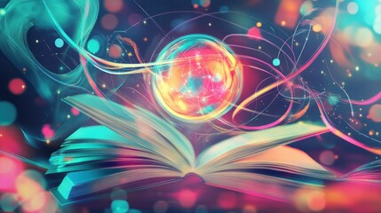 Poster - Open Book with Abstract Glow and Bokeh Lights