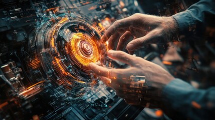 Poster - Hands Interacting with a Futuristic Digital Interface