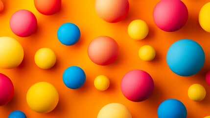 Colorful spheres on orange background, vibrant abstract art concept