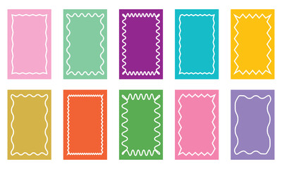 Poster - Color squiggle stories frames set. Zigzag wavy edges, retro scallop frames, psychedelic rectangles, photo frames, text boxes, tags, labels. isolated on white background. Vector illustration. EPS 10