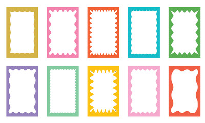 Aufkleber - Color squiggle stories frames set. Zigzag wavy edges, retro scallop frames, psychedelic rectangles, photo frames, text boxes, tags, labels. isolated on white background. Vector illustration. EPS 10