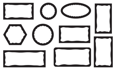 Poster - Black squiggle stories frames set. Zigzag wavy edges, retro scallop frames, psychedelic rectangles, photo frames, text boxes, tags, labels.  isolated on white background. Vector illustration. EPS 10