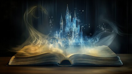 Poster - A Crystal Castle Rising from a Magical Book