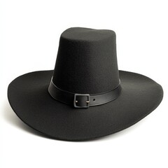 A black hat with a strap and buckle