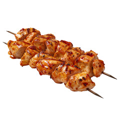 Highly realistic advertising photo of a juicy chicken pork beef isaw stick isolated on transparent background