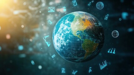 Poster - Digital Earth Globe with Network Connections and Icons