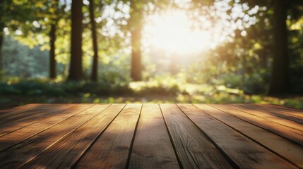 Canvas Print - Sunlit Forest View from Wooden Deck