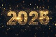 © MUdaylah - Happy New Year 2025. Glowing glitter text '2025' isolated on black background. with generative ai