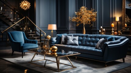 Wall Mural - Luxury Dark Navy Blue Living Room