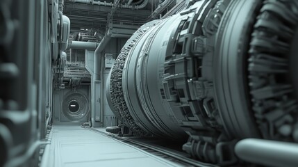 Aufkleber - Futuristic Industrial Corridor with Large Machine