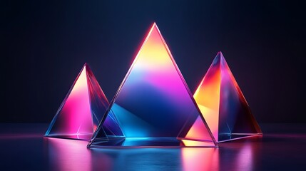 Wall Mural - Colorful pyramids illuminated with vibrant neon lights at night