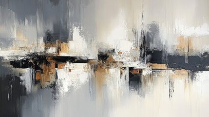 Abstract Urban Canvas with Gray, Black, and Gold Strokes, abstract art , urban landscape, contemporary art, acrylic painting