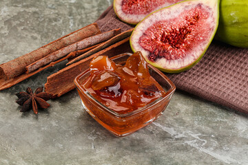 Sweet fig jam in the bowl