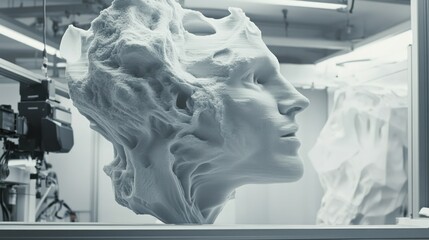 Poster - 3D Printed Humanoid Bust with Detailed Surface Texture