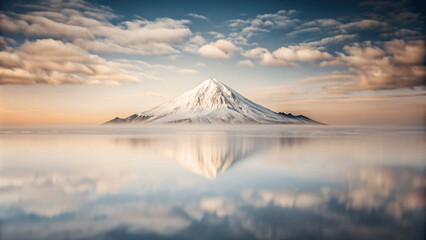 Sticker - Minimalist background featuring a majestic single mountain peak amidst a breathtaking gradient sky