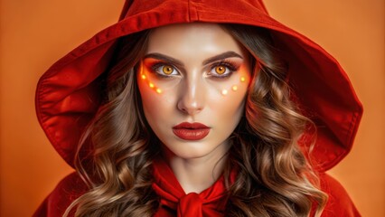 Poster - Woman with Red Hood and Luminous Makeup