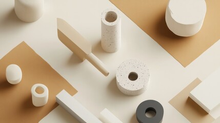 Poster - Abstract Geometric Shapes in Beige and White Tones