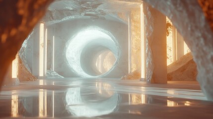 Poster - Abstract Tunnel with Illuminated Walls and Reflective Floor