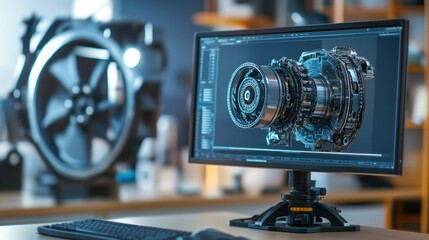Aufkleber - Computer Screen Showing 3D Model of a Mechanical Component