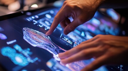 Poster - Hand Interacting with Fingerprint Pattern Displayed on a Digital Screen