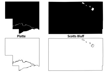 Wall Mural - Scotts Bluff and Platte County, Nebraska (U.S. county, United States of America, USA, U.S., US) map vector illustration, scribble sketch map