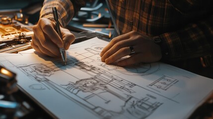 Poster - Close-up of a Person's Hand Drawing a Design on Paper