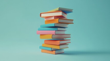 Poster - A Stack of Colorful Books on a Blue Background