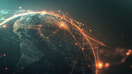 Poster - Digital representation of Earth showcasing interconnected networks, highlighting global connectivity and technological advancements in communication and data transfer