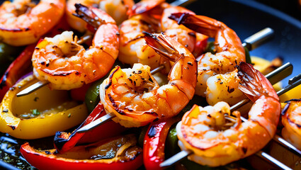 Canvas Print - A close-up of grilled shrimp on a skewer