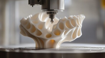 Poster - 3D Printer Creating a White, Intricately Designed Object