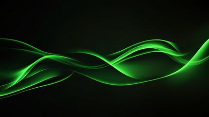 Poster - Dynamic green wave patterns gracefully undulate across a dark background, creating a mesmerizing visual effect ideal for digital art and modern design projects