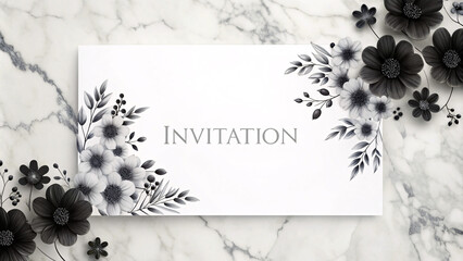 Wall Mural - minimalistic design invitation card with flowers on light background, elegant invitation postcard