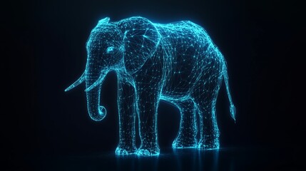 Poster - Digital representation of an elephant with a glowing network design in a dark environment