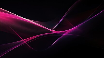 Poster - Abstract waves of vibrant pink and purple flow gracefully across a dark background, creating a visually striking display of light and color in a digital artwork