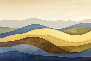 Wall Mural - The yellow and ripe brown sand mountains show natural warmth and delicacy, as if you can feel the smoothness and touch of the sand grains. The blue grain of the sand is combined with the hills to crea