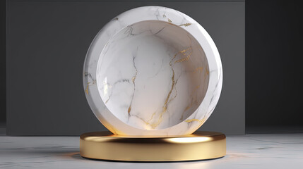 Poster - White marble pedestal with gold in the studio room, mockup stand for presentation.