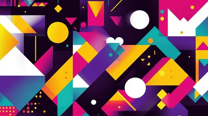 Poster - Colorful abstract geometric pattern featuring a variety of shapes and vibrant colors against a dark background, showcasing creative design and visual art