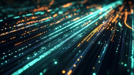 Poster - A vibrant display of illuminated lines representing digital data flowing rapidly, creating a futuristic atmosphere in a dark setting