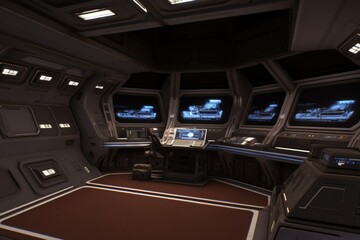 Wall Mural - futuristic spaceship bridge interior design: control room concept